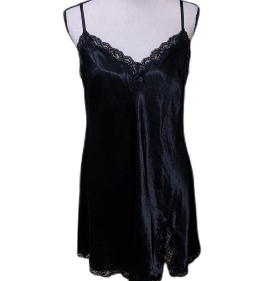 Victoria's Secret Other - Victoria's secret satin black lace slip gown large